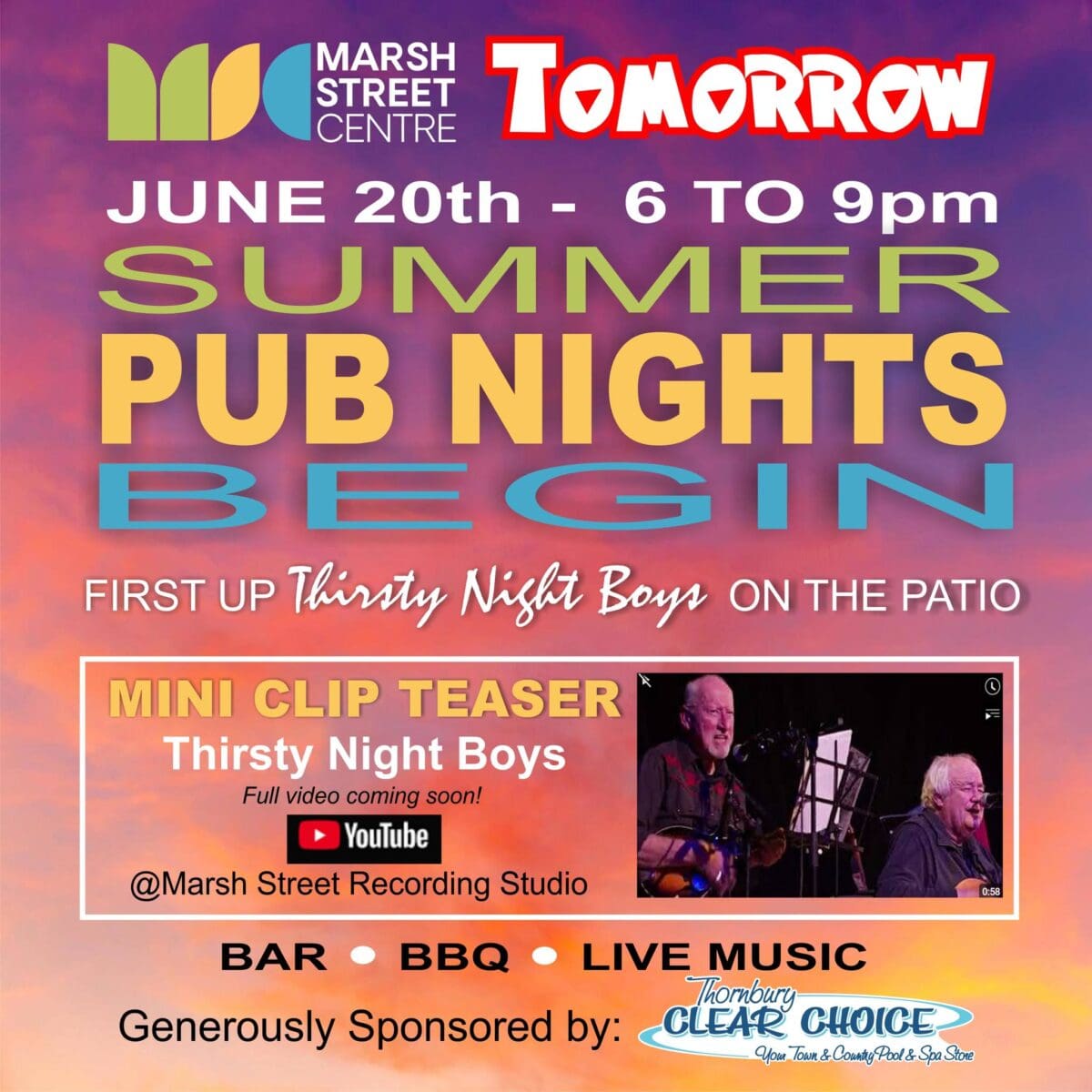 Marsh Street Centre presents the Thirsty Night Boys | June 20th