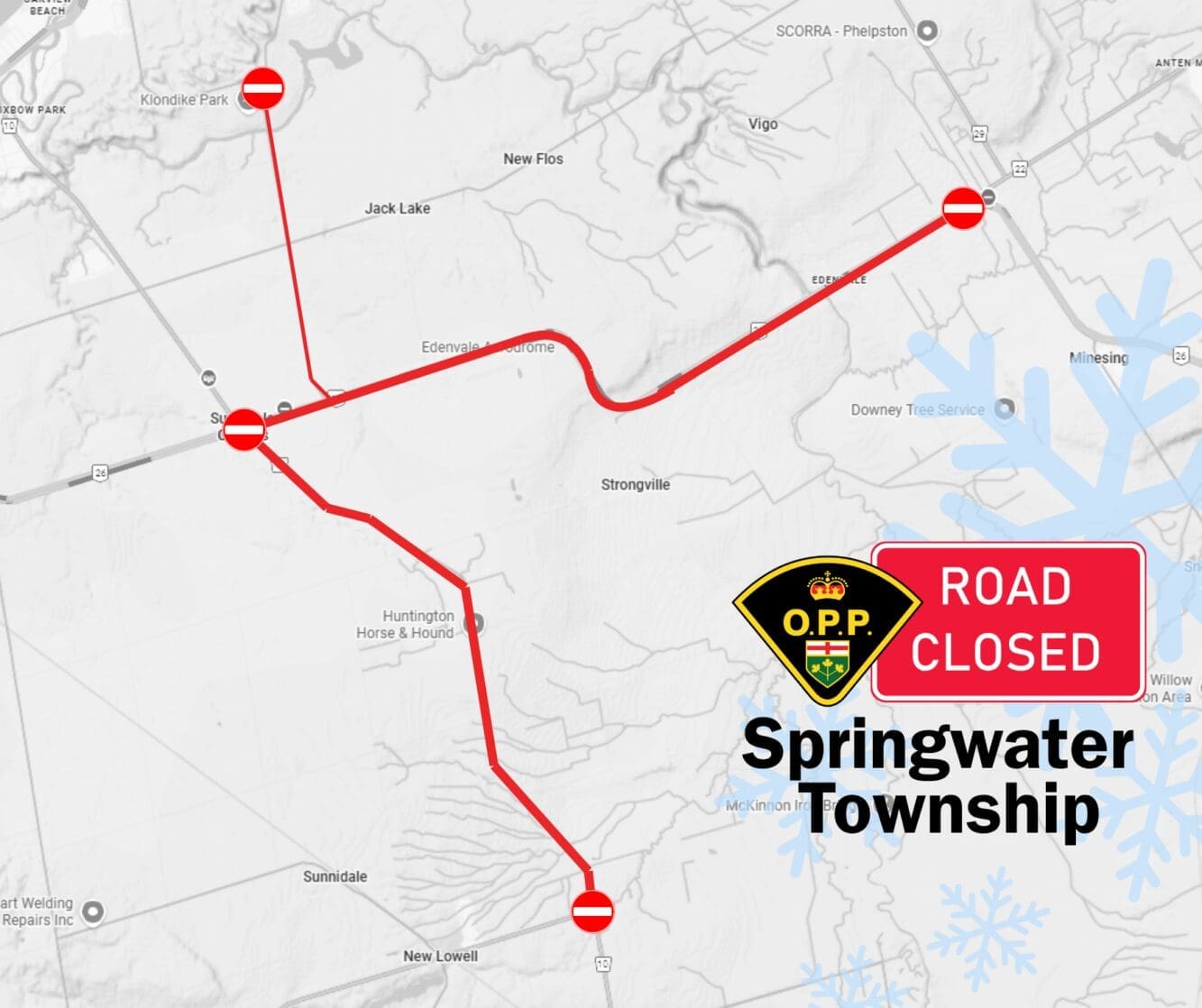 SEVERE WINTER WEATHER PROMPTS ROAD CLOSURES IN SPRINGWATER AND CLEARVIEW TOWNSHIP