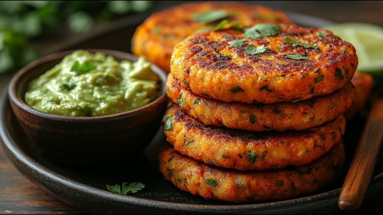 🌱 Vegan Sweet Potato and Chickpea Cakes With Avocado Dip