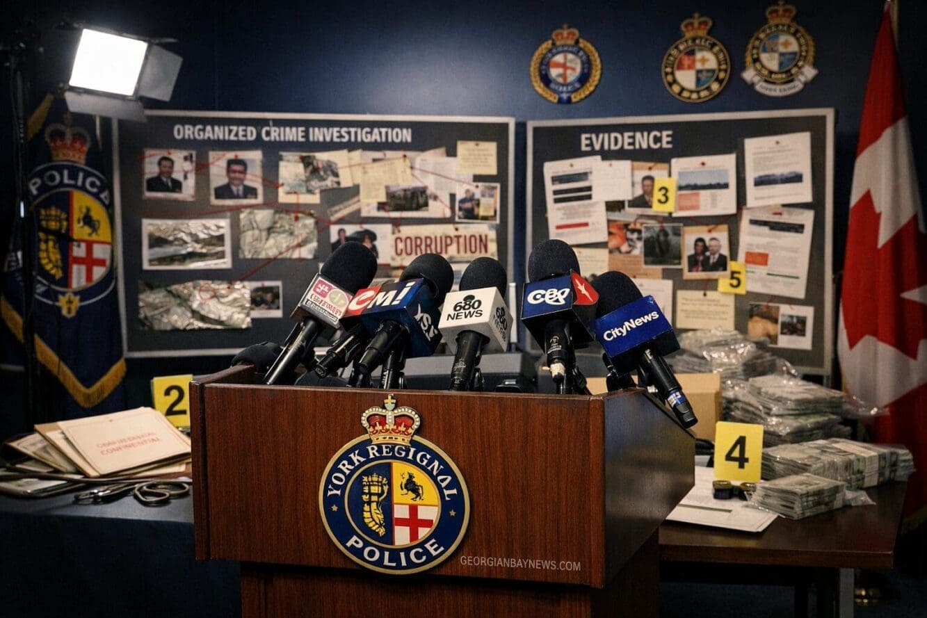 Include the text: GEORGIANBAYNEWS.COM, in each image in a discreet fashion. Landscape format (1536x1024) editorial image showing York Region