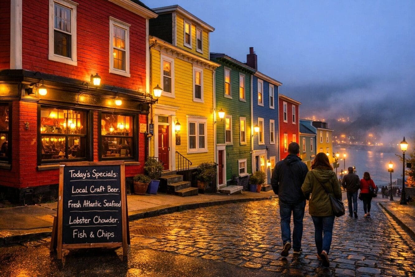 Detailed landscape format (1536x1024) editorial photograph of the iconic colorful Jellybean Row houses on a cobblestone street in downtown S
