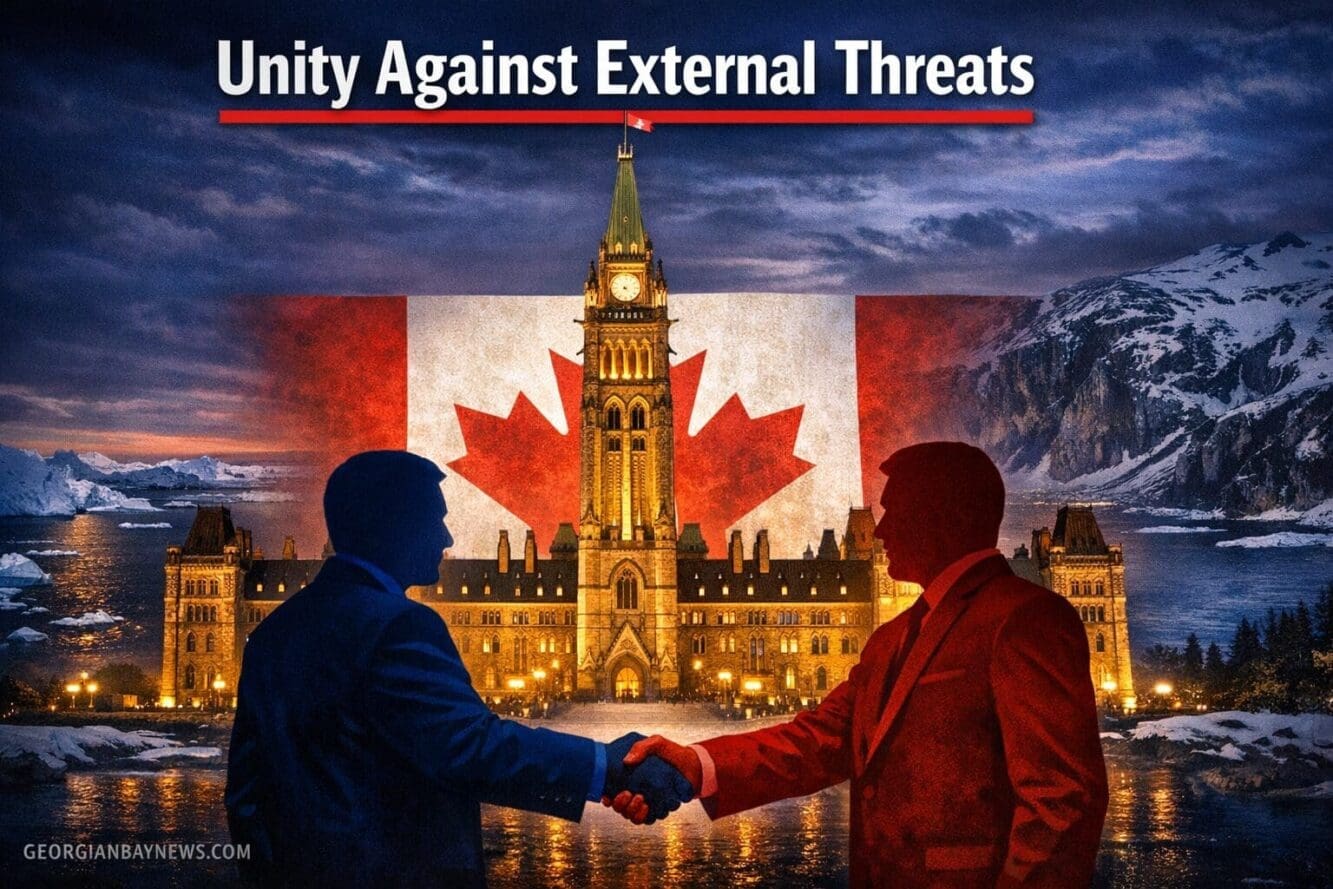 Include the text: GEORGIANBAYNEWS.COM, in each image in a discreet fashion. Detailed landscape format (1536x1024) political unity concept im