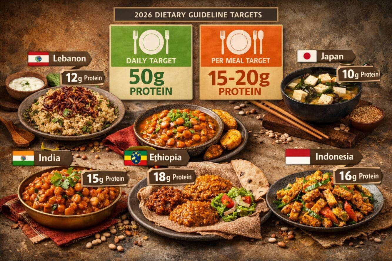 () editorial food photography showing a dramatic side-by-side comparison tableau of six iconic global legume dishes from