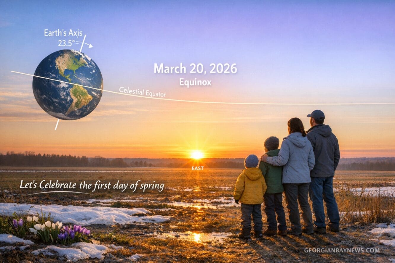 () editorial image illustrating the meaning of the spring equinox for a section about when spring begins. Show a clean
