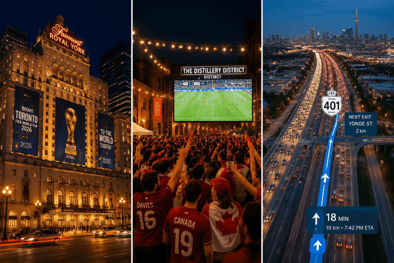 Detailed () editorial composite image showing three distinct Toronto scenes in a triptych layout: left panel features the