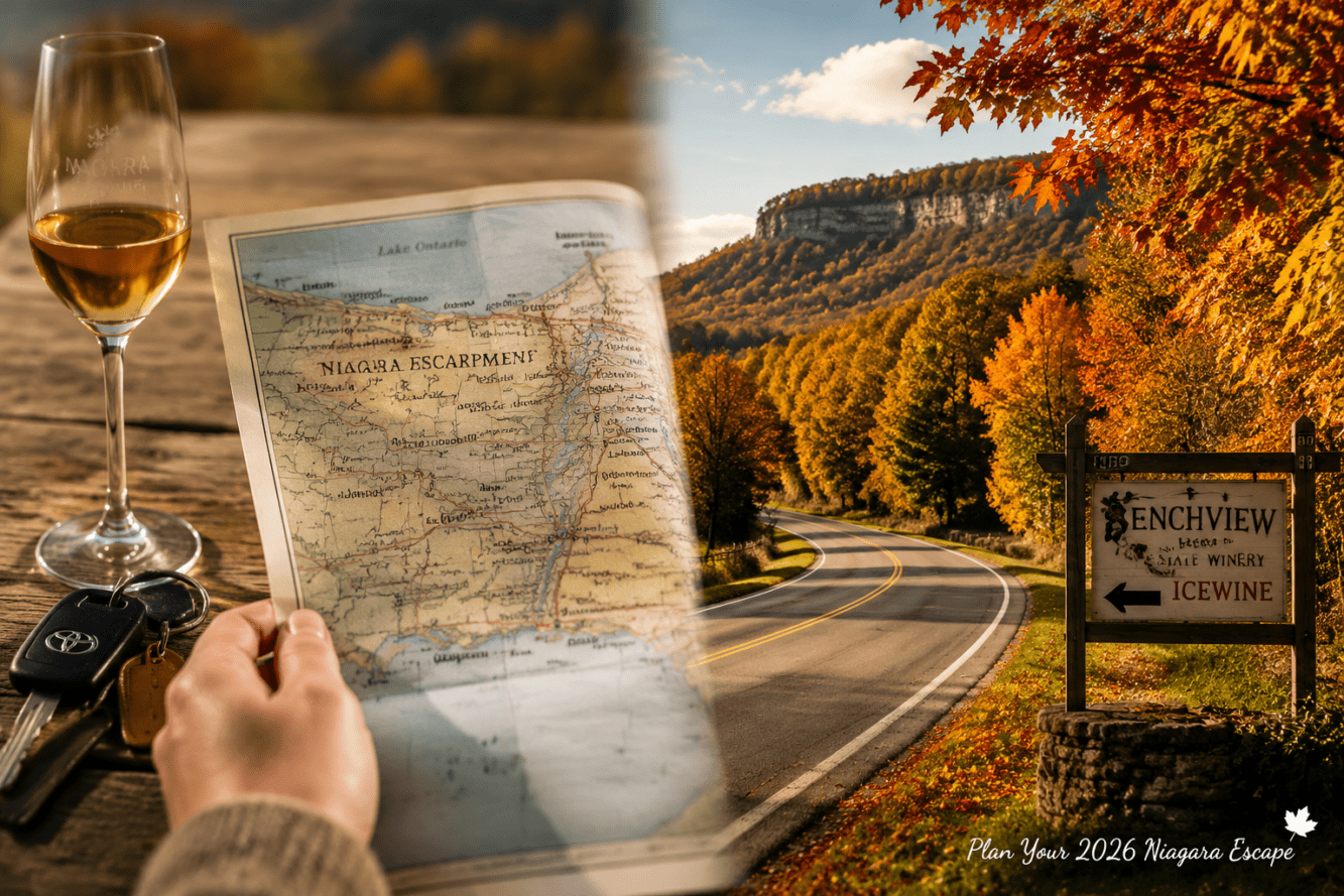 Detailed () editorial image showing a split-scene composition: on the left, a hand holding a paper road map over a wooden