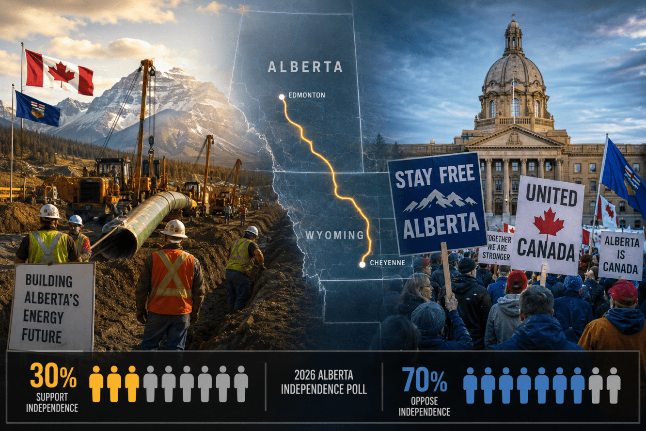Detailed () editorial infographic-style image showing a split-screen composition: left side depicts a modern oil pipeline